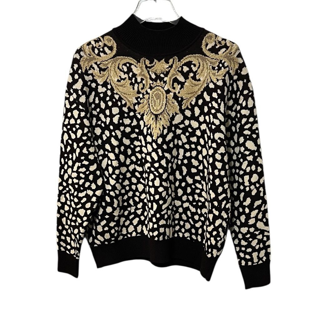 St. John Collection Vintage Santana Knit Wool Brown & Gold Sweater Size M